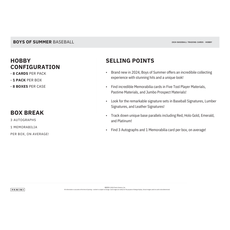 2024 Panini Boys of Summer Baseball Hobby Box